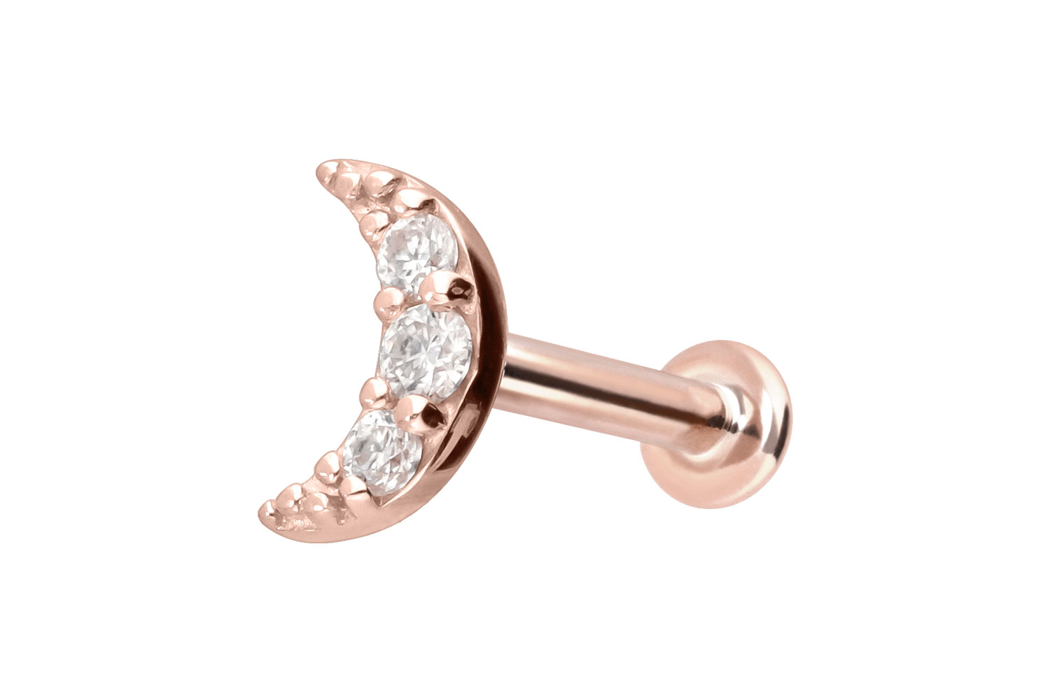 14 Karat Gold Labret Piercing mit Push Fit MOISSANIT-MOND